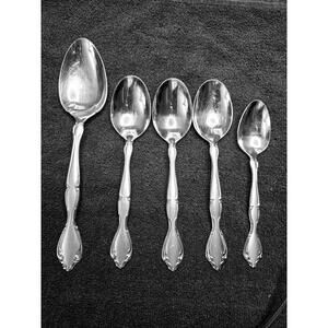 Vintage Stainless Steel Oneida Ornate Flatware Spoons Set of 5